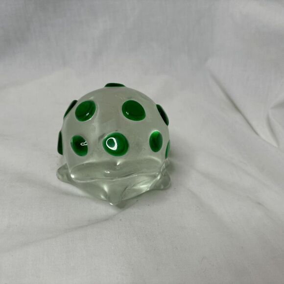 Vtg Art Glass Handblown Turtle Figurine Paperweight Emerald Green Heavy - Picture 5 of 8